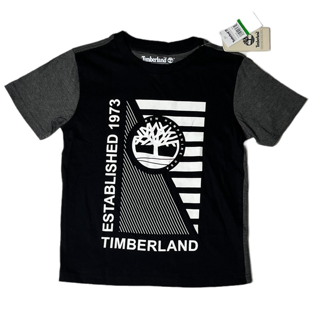 TIMBERLAND NEW WITH TAGS Gray, Black & White Graphic L(6) Boys Short Sleeve Tee